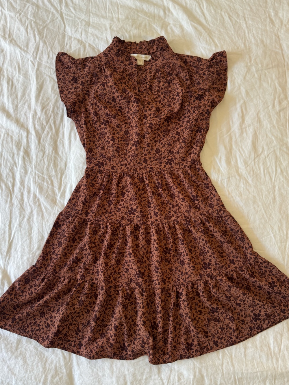 Flutter Sleeve Brown Floral Mini Dress